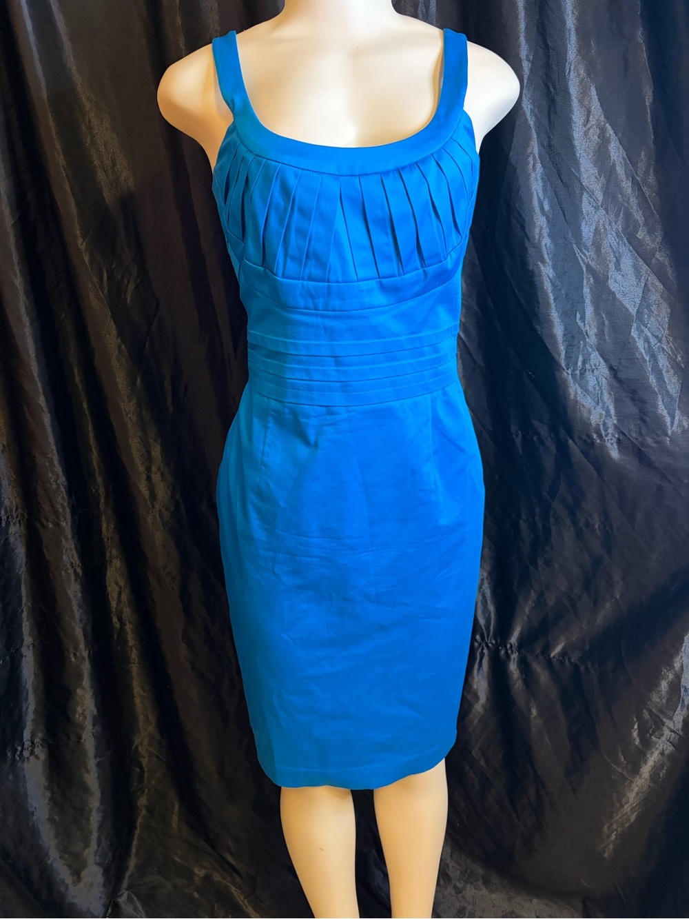 Calvin Klein Bright Blue Pleated Scoop-Neck Sheath Dress